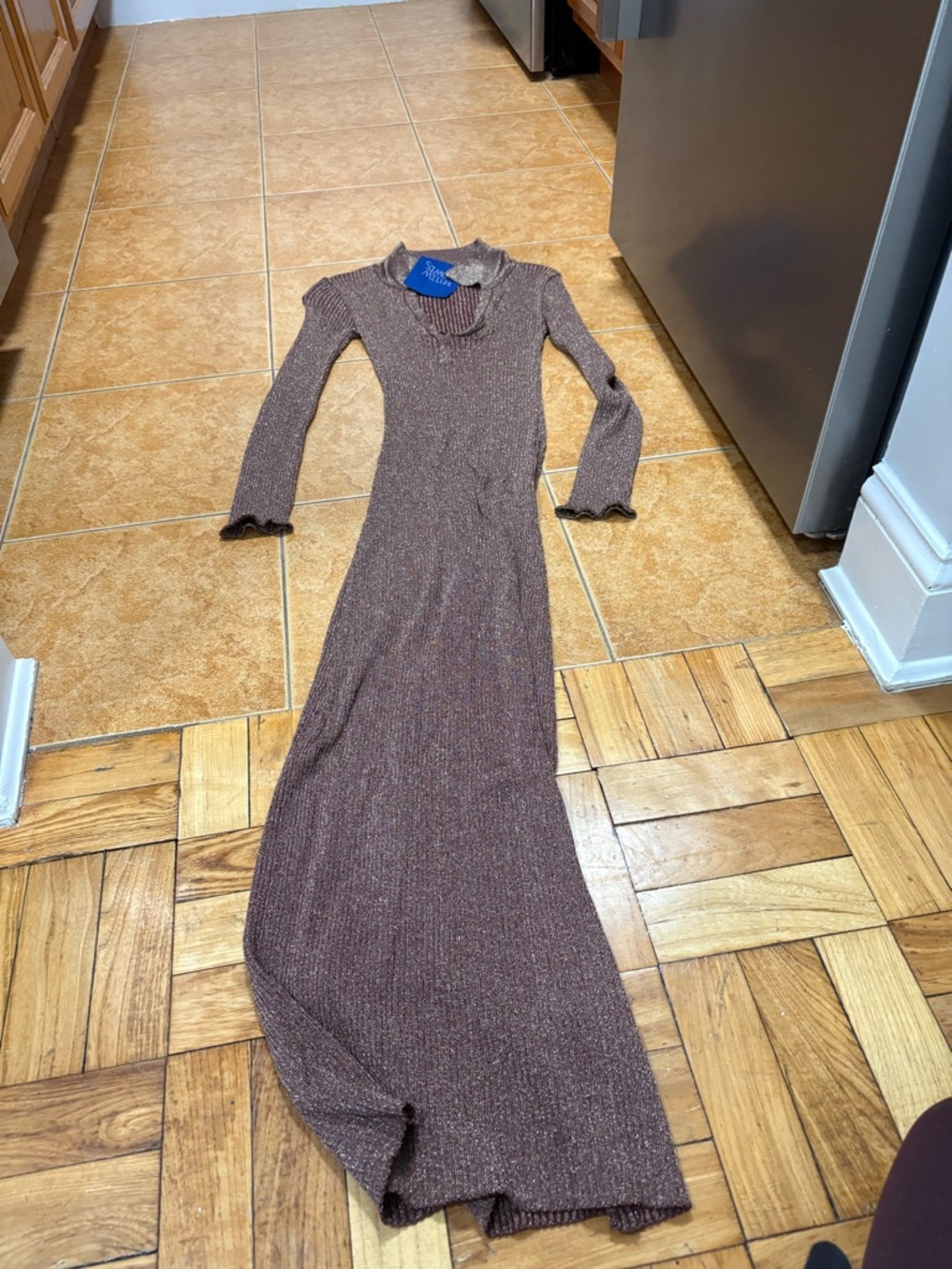 Simon Miller Metallic Ribbed Maxi Dress in Brown